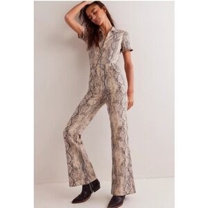 We The Free Jayde Flare Jumpsuit Snakeskin Stretch Zip Front Sz S NWT $198